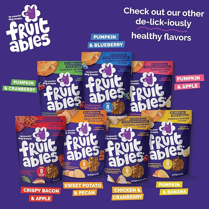 Fruitables Baked Dog Treats, Pumpkin Snacks for Dogs, Low Calorie & Delicious, No Wheat, Corn or Soy, Healthy Puppy Training Treats, Made in The USA, Pumpkin and Blueberry Flavor, 20oz