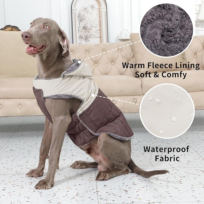 Detachable Hooded Dog Coat with Harness for Small Dogs,Super Warm Fleece Puppy Jacket for Cold Winter Doggie Coats,Brown XS