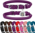 BRONZEDOG Rolled Leather Dog Collar for Small Medium Large Dogs with QR ID Tag… (Plum, XS: 9-11 Inch)
