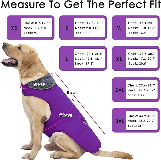 Dog Coat, Waterproof Dog Winter Jacket with Pocket, Reflective Adjustable Pet Snow Vest, Warm Cozy Fleece Sweater for Small Medium Extra Large Dogs - Purple, S