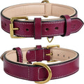Genuine Leather Dog Collar | Full Grain, Heavy Duty, Comfortable, Padded, Strong | Best for Pups, Small, Medium, Large & XL Breeds (X-Large (Fit Neck Size 22"-26"), Dark Pink)