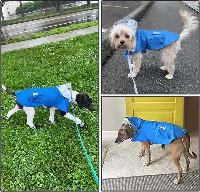 Dog Raincoat Waterproof, Adjustable Reflective Hooded Dog Rain Poncho with Leash Hole for Small Medium Large Dogs (Blue, X-Large)