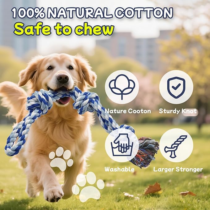 Rocfish [3 Pack] Dog Rope Toys for Aggressive Chewers, Nearly Indestructible Tug of War Toys for Large & Medium Dogs, 100% Cotton, Teeth Cleaning Chew Rope, Heavy Duty Tug of War Dog Toy for Boredom