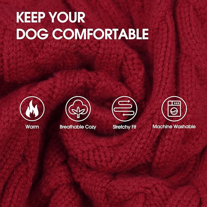 IECOii XL Dog Sweater Dress for Large Dogs Girl, Cable Knit Winter Dress for Female Dogs, Red,XLarge, Soft Girl Dog Sweater with Tartan Plaid Skirt Cute Turtleneck Knitwear for Cold Weather