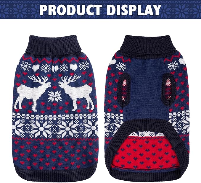 SCENEREAL Dog Sweater for Medium Size Dog Girls Boys, Turtleneck Pullover Winter Puppy Clothes, Christmas Outfits, Pet Sweatshirt Apparel Knitwear for Frenchie, Beagle, Boston Terrier M