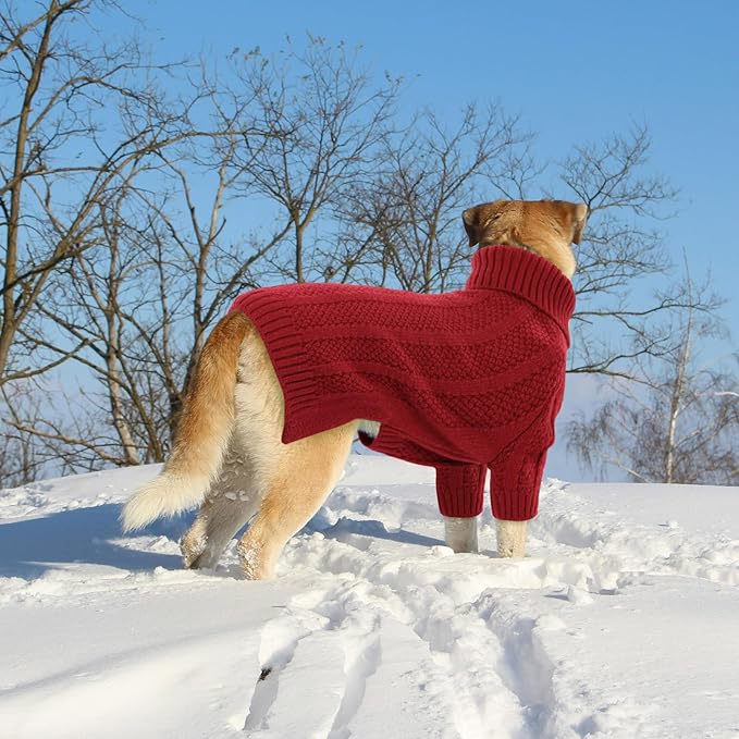Queenmore XL Dog Sweater,Christmas Dog Sweaters for Extra Large Dogs Girl Boy,Warm Soft Fall Doggy Pullover Clothes,Turtleneck Knitted Pet Winter Apparel for Golden Retriever,Labrador(Red,XL)