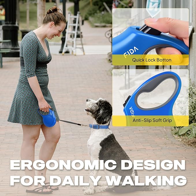 Fida Retractable Dog Leash, 16 ft Dog Walking Leash for Small Dogs up to 26lbs, Soft Grip, Tangle Free, Blue