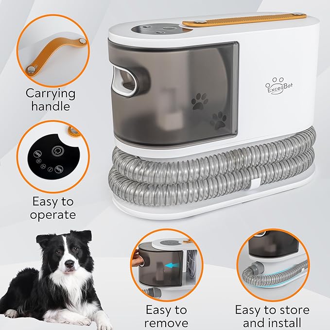 Dog Grooming Vacuum, Dog Grooming Kit 12kPa Suction Hair Remover Low Noise Pet Brush Vacuum Collects 99% Hair, 2L Dust Cup, 5 Proven Grooming Tools for Cats, Other Animals and Home Cleaning
