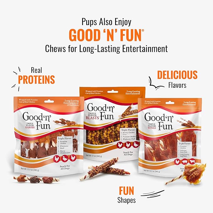 Good 'n' Tasty Triple Flavor Puree Mix-Ins Dog Food Topper Treats for All Dogs, 7 Count, Easy Single-Serve Portions, Added Protein with Duck, Beef and Rabbit, No Chicken Added