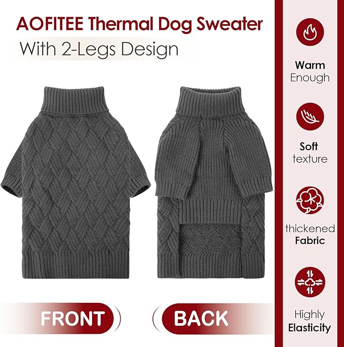 AOFITEE Small Dog Sweater, XS Dog Sweater, Warm Dogs Halloween Sweaters, Dogs Winter Sweaters for Pet Girl Boy, Turtleneck Thick Puppy Sweatshirt Female Male for Yorkie, Chihuahua (Grey, XSmall)