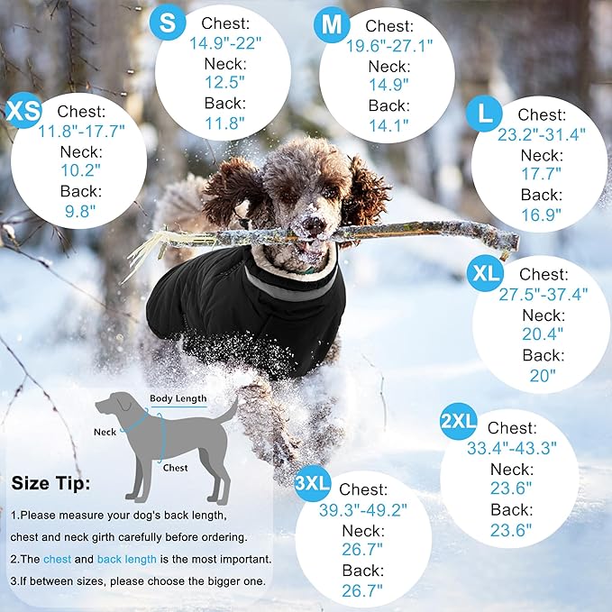 Dogcheer Dog Coat, Waterproof Dog Jacket with Harness, Reflective Adjustable Winter Coat with Zipper, Christmas Pet Snow Jacket Clothes for Small Medium Large Dogs - Black S