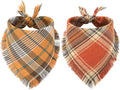 Vivifying Halloween Dog Bandana, 2 Pack Classic Plaid Fall Dog Scarf with Tassels Edges, Funny Pet Apparel & Accessories Costume for Thanksgiving Photo Prop, and Party Decor (Small, Yellow&Orange)