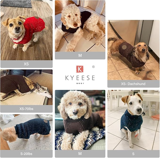 KYEESE Dog Sweater with Leash Hole for Small Dogs Male Warm Pullover with Reflective Thread Soft Knitwear Boy Dog Clothes Cozy Lightweight Thick Sweater Pet Indoor Outdoor Wear,Khaki,X-Small