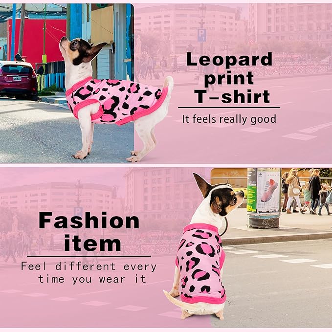 Adorable Pink Leopard Dog Shirt: Lightweight Polyester Cartoon Puppy Vest, Small Medium & Large Dog T-Shirt, Summer Pet Clothes, Cute Dog Apparel, Breathable Dog Tank Top XXL