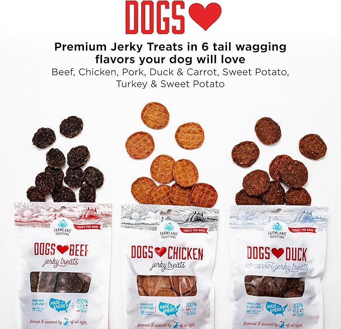 Farmland Traditions Dogs Love Chicken Jerky Dog Treats, Premium Two-Ingredient Dog Jerky with USA-Raised, Human-Grade Chicken & No Antibiotics Ever, 1-Pound Bag