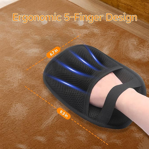 2-in-1 Pet Grooming Glove & Fabric Hair Remover - Reusabie, Silicone Massage Bristles,Static Adhesion for Quiuck Shedding Control,Safe for Dogs & Cats（Big）