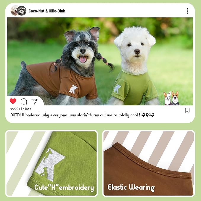 Koneseve Dog Shirts 2 Pack Soft Comfortable Clothes for Medium Large Dogs Brown & Avocado Green 5XL