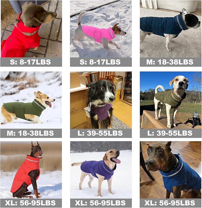 Dog Coat, Waterproof Winter Jacket, Warm Windproof Vest, Reflective Adjustable Turtleneck Coats for Large Dogs with Hook & Loop - Lilac - XL