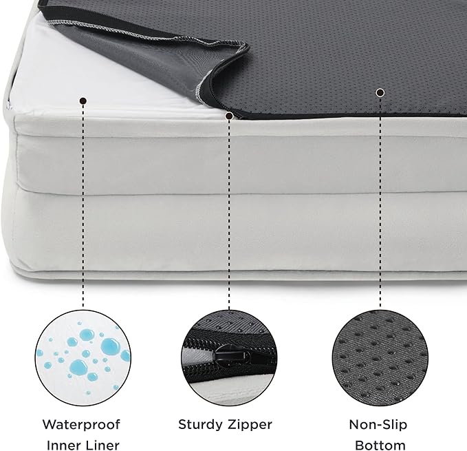 Bedsure Orthopedic Dog Beds for Small Dogs - Washable Small Dog Cat Bed Waterproof, Comfort Pet Couch Sofa with Washable Removable Cover, Pets Bed with Nonskid Bottom, Light Grey, 24"