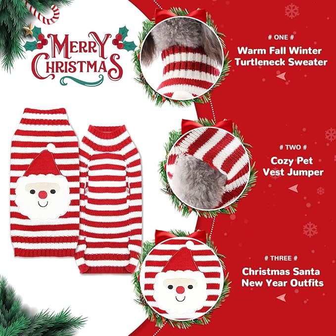 PETCARE Santa Dog Sweater Christmas Funny Cute Red Striped Cat Sweater Vest Pet Holiday Dog Clothes Puppy Sweaters for Small Medium Large Dogs Cats Fall Winter Outfits Xmas Dogs Costume,XX-Large
