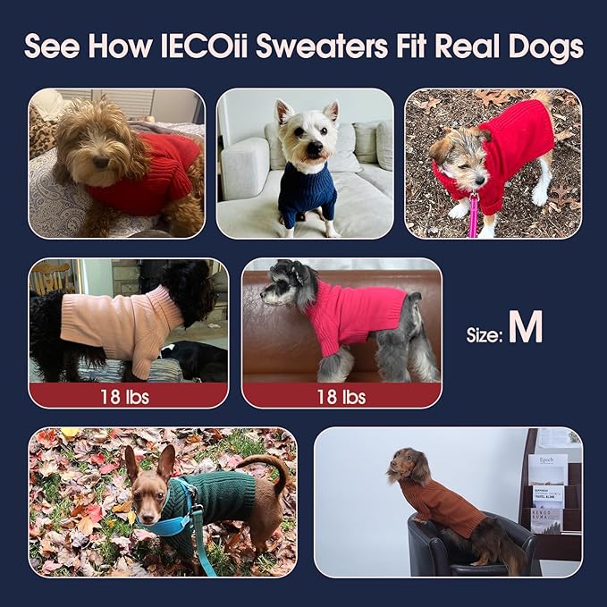 IECOii Dachshund Sweater,Turtleneck Dog Sweater for Small Medium Dogs Girl,Stretchy & Breathable,Warm Knitted Pullover Coat,High Neck Knitwear for Cold Weather Indoor & Outdoor Wear (Peacock Blue,M)