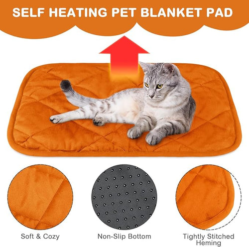 4 Pack Self Heating Cat Pad Self Warming Dog Mat Reflects Body Heat Extra Warm Thermal Pet Pad Washable Dog Cat Bed Crate Bed Mat Blanket(19 x 27.5 Inch,Orange)