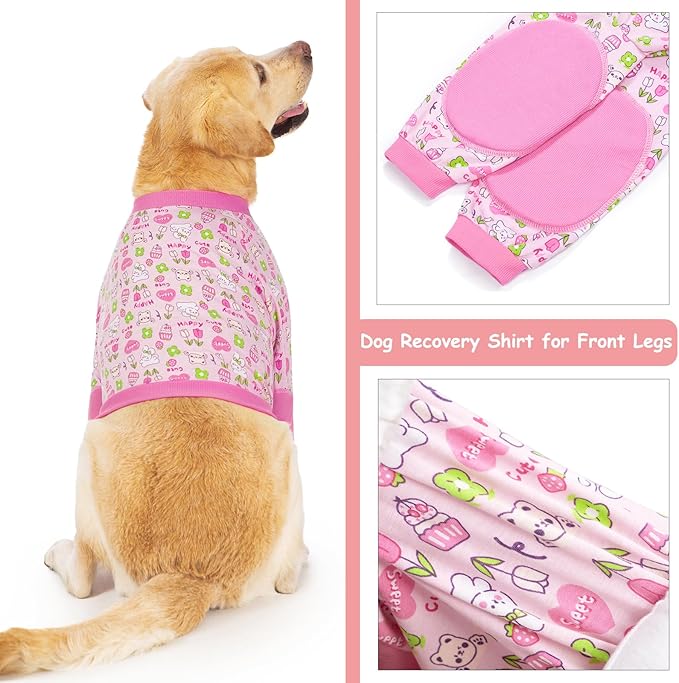 Dog Recovery Shirt for Front Legs, Dog Elbowpads Sleeve Protect Dogs Elbows Arms,Stop Licking Joints After Surgery, Help with Injury Healing Covers The Wound, Cone Alternatives (Pink, 3XL)