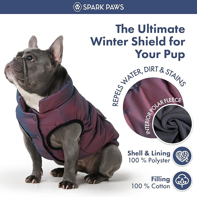 Spark Paws Dog Winter Jacket, Water-Resistant Coat, Warm Reflective Windproof Fleece-Interior, for Medium and Large Dogs - Cosmic - S