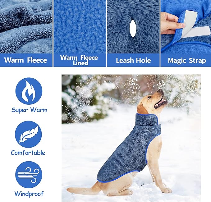 Malier Dog Winter Coat, Reversible Fleece Dog Cold Weather Coats, Windproof Warm Snow Puppy Jacket Vest Pet Clothes for Small Medium Large Dogs (Blue, Large)