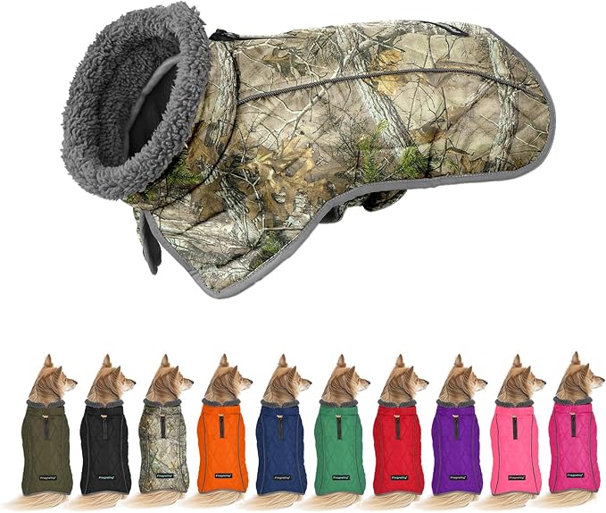 Fragralley Dog Coat Large, Waterproof Dog Jacket with Warm Fleece Lining, Adjustable Reflective Dogs Winter Coat, Turtleneck Pet Coats for Cold Weather (Reed Camouflage XXXL)