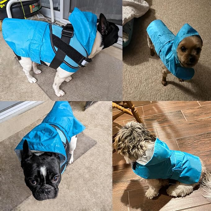 Dog Raincoat Dog Rain Jacket Poncho Waterproof Pet Rain Suit Double Layer Breathable Lining Hooded Leash Hole Adjustable for Medium Dogs,Blue,XXXL