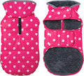 Dog Winter Coat, Waterproof Dog Jacket with Leash Hole, Reflective Adjustable Pet Snow Vest, Warm Fleece Sweater for Small Medium Large Dogs - Pink Polka Dot, XL