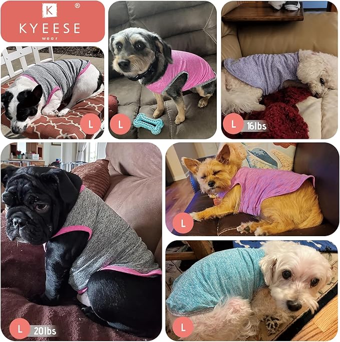 KYEESE 2 Pack Dog Shirts Quick Dry Soft Stretchy Dog T-Shirts with Reflective Label Tank Top Sleeveless Vest Sun Protection Pet Clothes for Small Medium Pet, Large, Grey+Hotpink
