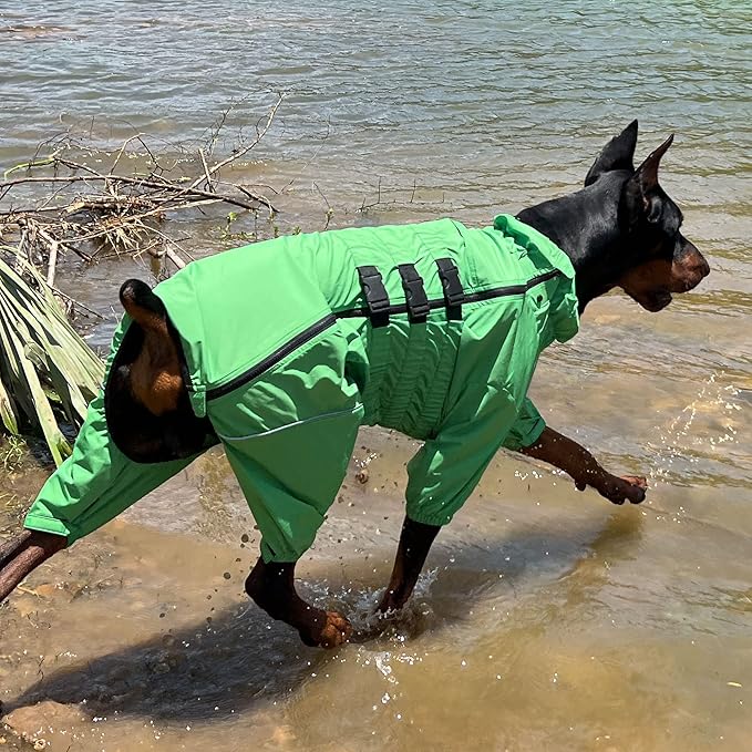 Dogs Waterproof Jacket, Lightweight Waterproof Jacket Reflective Safety Dog Raincoat Windproof Snow-Proof Dog Vest for Small Medium Large Dogs Green XXL