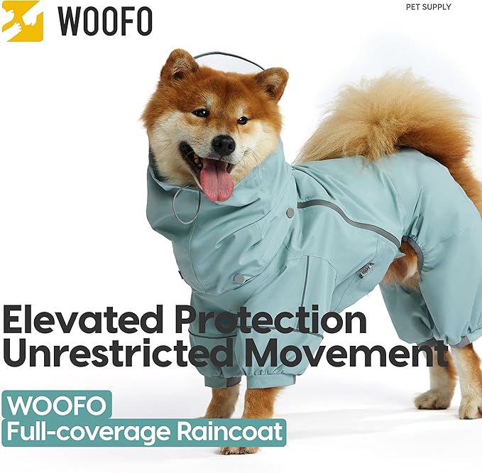 WOOFO Full-Coverage Dog Raincoat, Lightweight, Comfortable, Adjustable & Easy to Wear Dog Rain Jacket, Detachable Cap, Reflective Strip (Grey, Small)