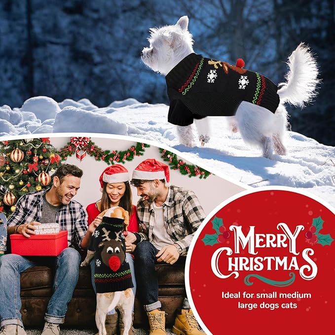 PETCARE Dog Christmas Sweater Black Ugly Funny Cute Cartoon Reindeer Cat Sweaters Jumper Holiday Dog Clothes Puppy Sweaters for Small Medium Large Dogs Fall Winter Outfits Xmas Dogs Costume,XX-Large
