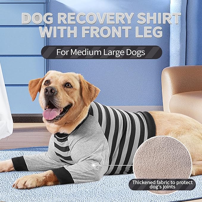 FUAMEY Dog Recovery Sleeve with Elbow Protector,Dogs Shirt Stop Licking Joints,Pet Long Sleeve Suit Protecting Dog's Front Leg Arm Wounds Cover Skin Conditions Black Stripes 3XL
