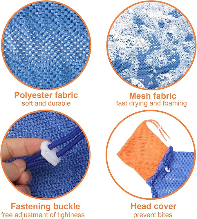 Breathable Mesh Anti Scratch Adjustable Cat Grooming Bag for Nail Trimming, Bathing - Polyester Soft Cat Washing Bag (Blue-Orange)