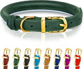 OOPSDOGGY Reflective Rolled Leather Dog Collar Adjustable Soft Padded Pet Collar for Small Medium Large Breed Dogs (Green, XS, 8"-11")