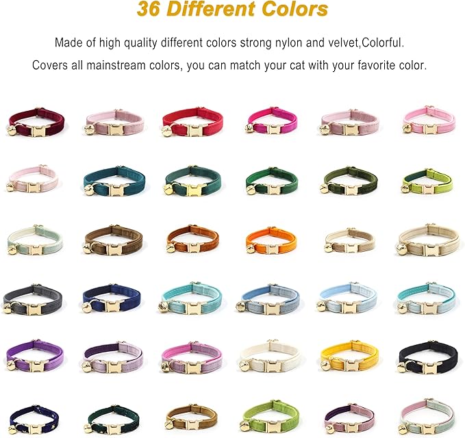 Personalized Cat Collar with Bells,Velvet Customized Small Cat Collar with Name Tag,Pet Collar with Name Phone Number Engraved ID Tags for Boy and Girl Kitten Cats (Cream)