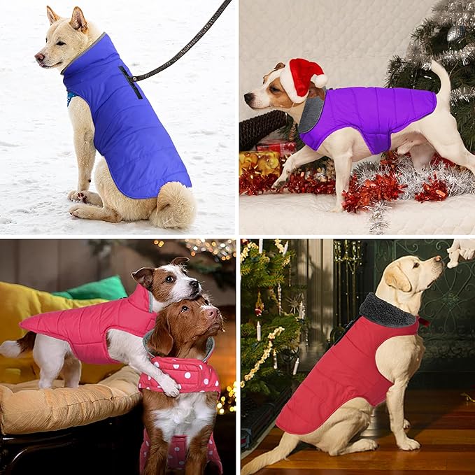Dog Winter Coat, Waterproof Dog Jacket with Leash Hole, Reflective Adjustable Pet Snow Vest, Warm Fleece Sweater for Small Medium Large Dogs - Pink Polka Dot, S
