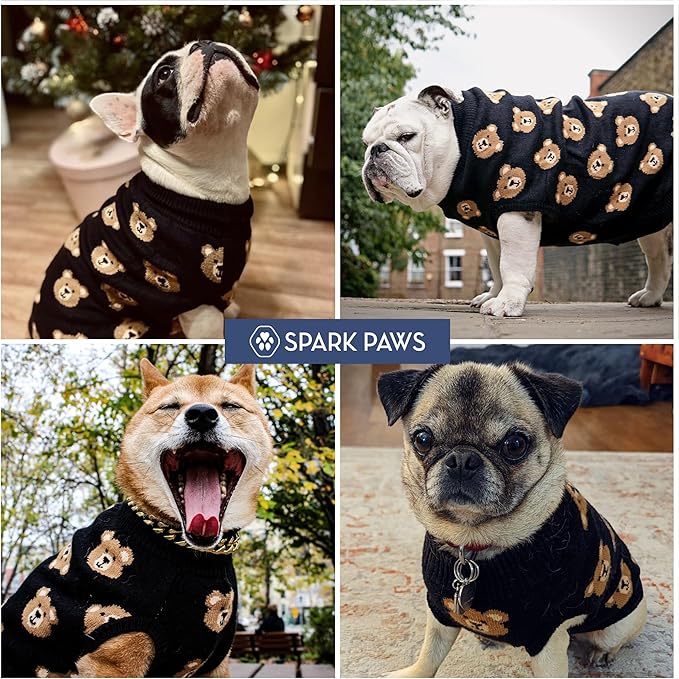 Spark Paws Knit Dog Sweater – Ultra Soft Warm Winter Dog Sweater for Small, Medium & Large Dogs – Stretch Fit Pet Sweater for French Bulldog, Pitbull, Girl & Boy Dogs Jacket, (Broken Teddy, L)