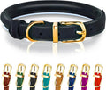 OOPSDOGGY Reflective Rolled Leather Dog Collar Adjustable Soft Padded Pet Collar for Small Medium Large Breed Dogs (Black, M, 12"-15")