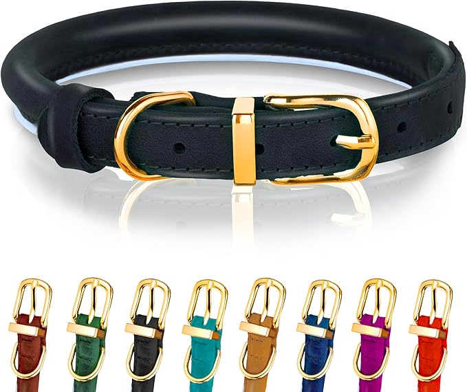 OOPSDOGGY Reflective Rolled Leather Dog Collar Adjustable Soft Padded Pet Collar for Small Medium Large Breed Dogs (Black, L, 14"-18")
