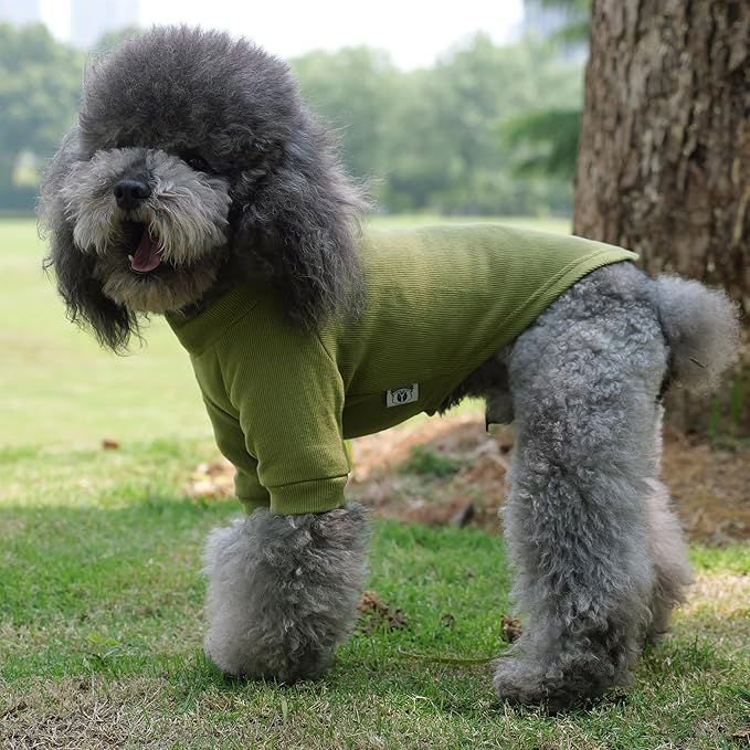 Lovelonglong Ribbed Dog T-Shirt Cotton Knitted Dog Sweaters for All Season Pet T-Shirts for Large Medium Small Dogs Olive Green M