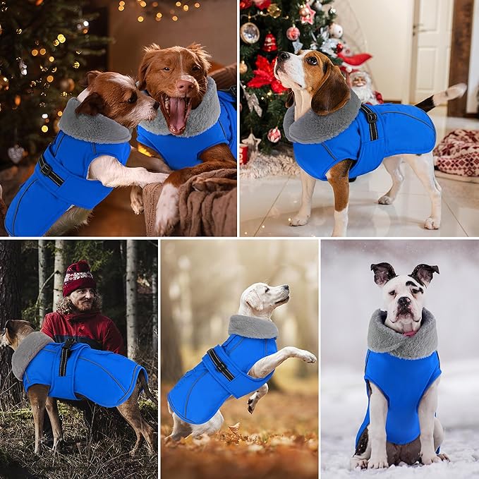 Dogcheer Dog Coat with Pocket, Waterproof Dog Jacket with Adjustable Buckle, Reflective Puppy Winter Coat Warm Turtleneck Fleece SnowJacket for Small Medium Large Dogs - Blue XL