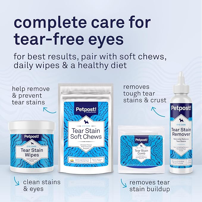 Petpost Tear Stain Remover for Dogs | 8 oz Gentle Dog Eye Cleaner Solution | Safe Dog Tear Stain Remover for White Fur & Light-Coated Breeds | Bleach Free