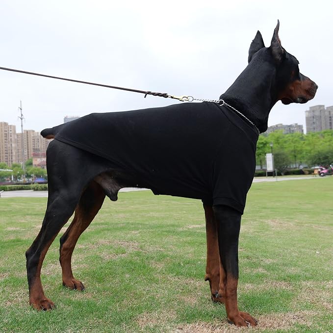 Lovelonglong Ribbed Dog T-Shirt Cotton Knitted Dog Sweaters for All Season Pet T-Shirts for Large Medium Small Dogs Black L