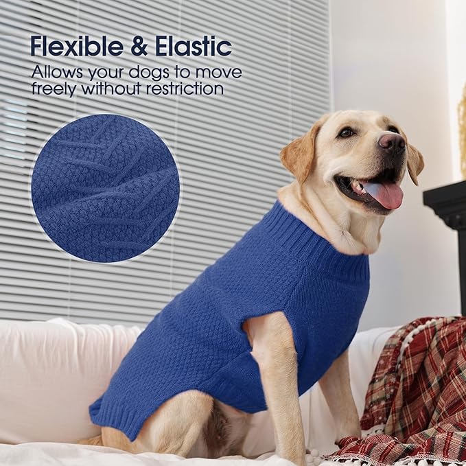 IECOii Dog Sweater,Dog Sweaters for Medium Dogs Girl and Boy,Thermal Knitted Dog Christmas Sweater for Cold Weather,Small Medium Dog Sweaters for Christmas Outfits,Pug,Dachshund Sweaters,Blue-M