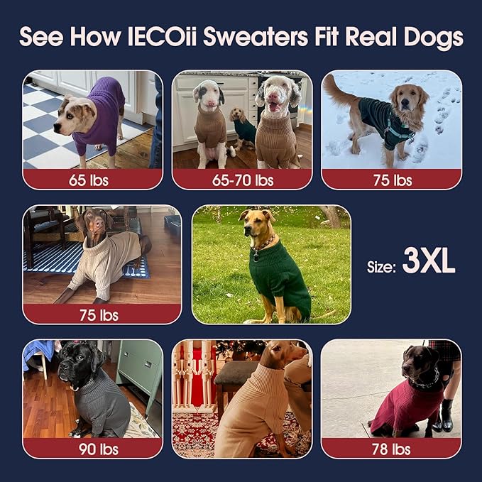 IECOii XXXL Dog Sweater,Warm Dog Sweaters for Extra Large Dogs Girl Boy,Stretchy & Cozy,Turtleneck Knitted Pullover for Pet Wear On Christmas,Easy On Doggy Sweatshirt for Labrador (Grass Green,XXXL)